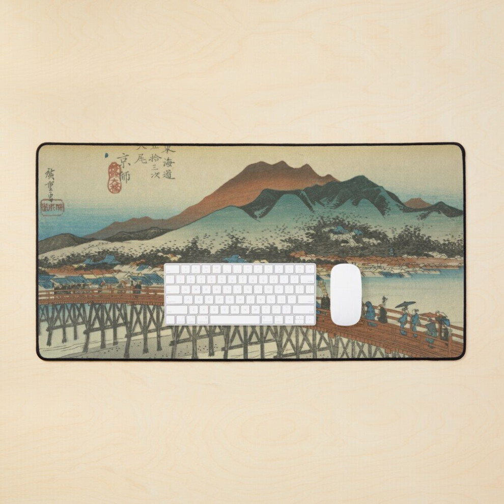Desk Mat Great Sanjo Bridge - Vintage Japanese Art Large Gaming Mouse Pad 35X16 Inch 7802738402650