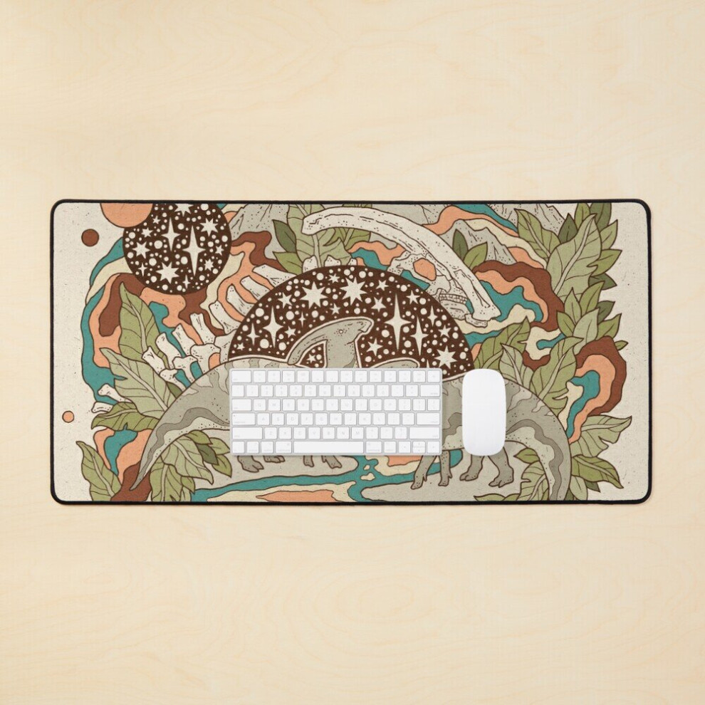 Desk Mat Lost Portal: Parasaurolophus Retro Rainbow Palette Dinosaur Science Fiction Art Large Gaming Mouse Pad 35X16 Inch 7802738386608