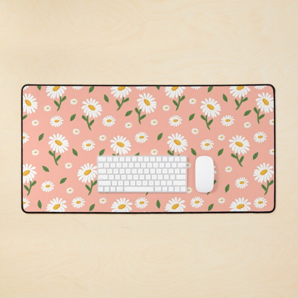 Desk Mat Daisies And Leaves Pattern Gift Large Gaming Mouse Pad 35X16 Inch White 7802738397284