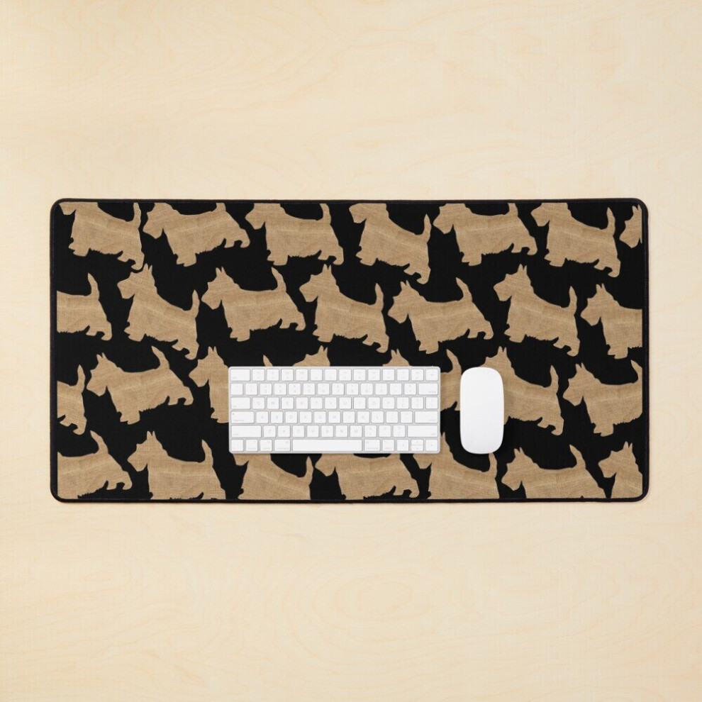 Desk Mat Burlap Scottish Terrier Silhouette Pattern For Scottie Dog Lovers Large Gaming Mouse Pad 35X16 Inch 7802738398533
