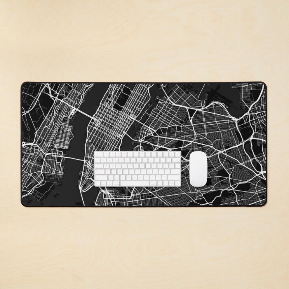 Desk Mat New York City Map Of The United States - Circle Large Gaming Mouse Pad 35X16 Inch Dark 7802738371345