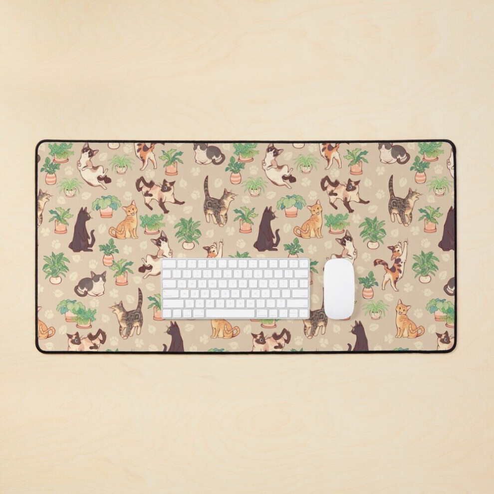 Desk Mat Cozy Michis In Large Gaming Mouse Pad 35X16 Inch Beige 7802738312942