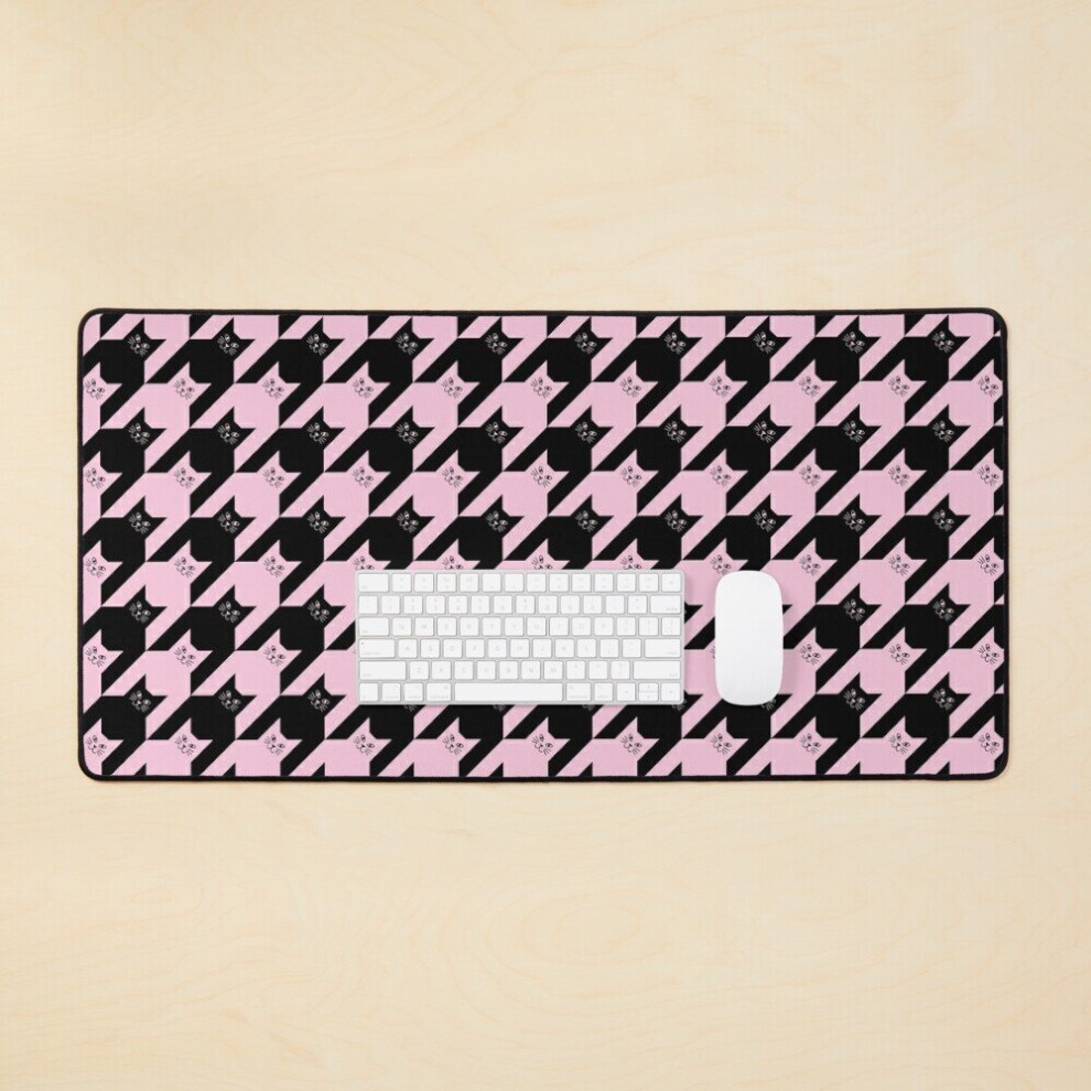 Desk Mat Catstooth And Cat Houndstooth Pattern Large Gaming Mouse Pad 35X16 Inch Black/Pink 7802738373844