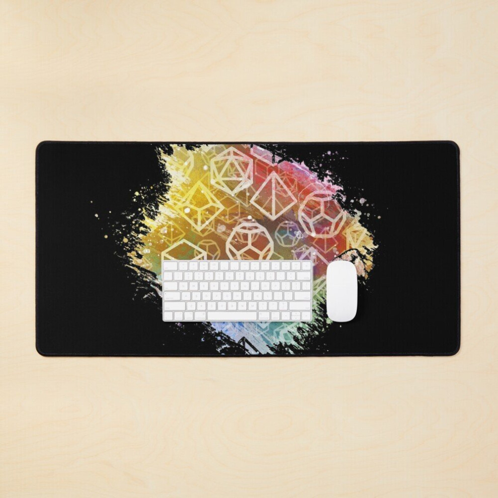 Desk Mat D20 Dice: Watercolor Rainbow Large Gaming Mouse Pad 35X16 Inch 7802738328455