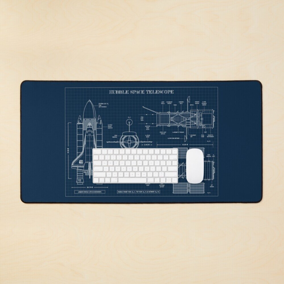 Desk Mat Hubble Space Telescope (Navy Blueprint) Large Gaming Mouse Pad 35X16 Inch 7802738402858