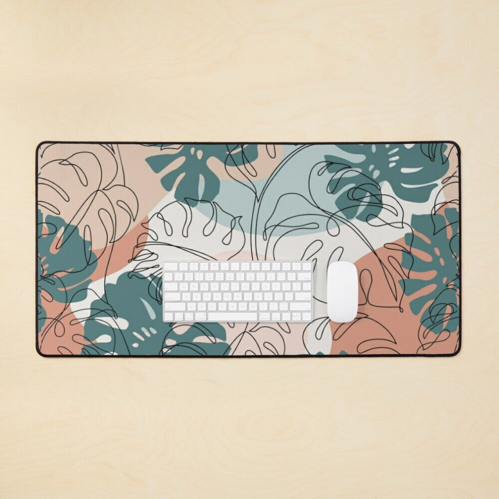 Desk Mat Minimal Tropical Art Tropical Monstera Leaves Large Gaming Mouse Pad 35X16 Inch 7802738313482
