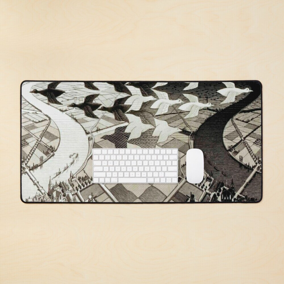 Desk Mat Day And Night By Maurits Cornelis Escher Large Gaming Mouse Pad 35X16 Inch 7802738366556