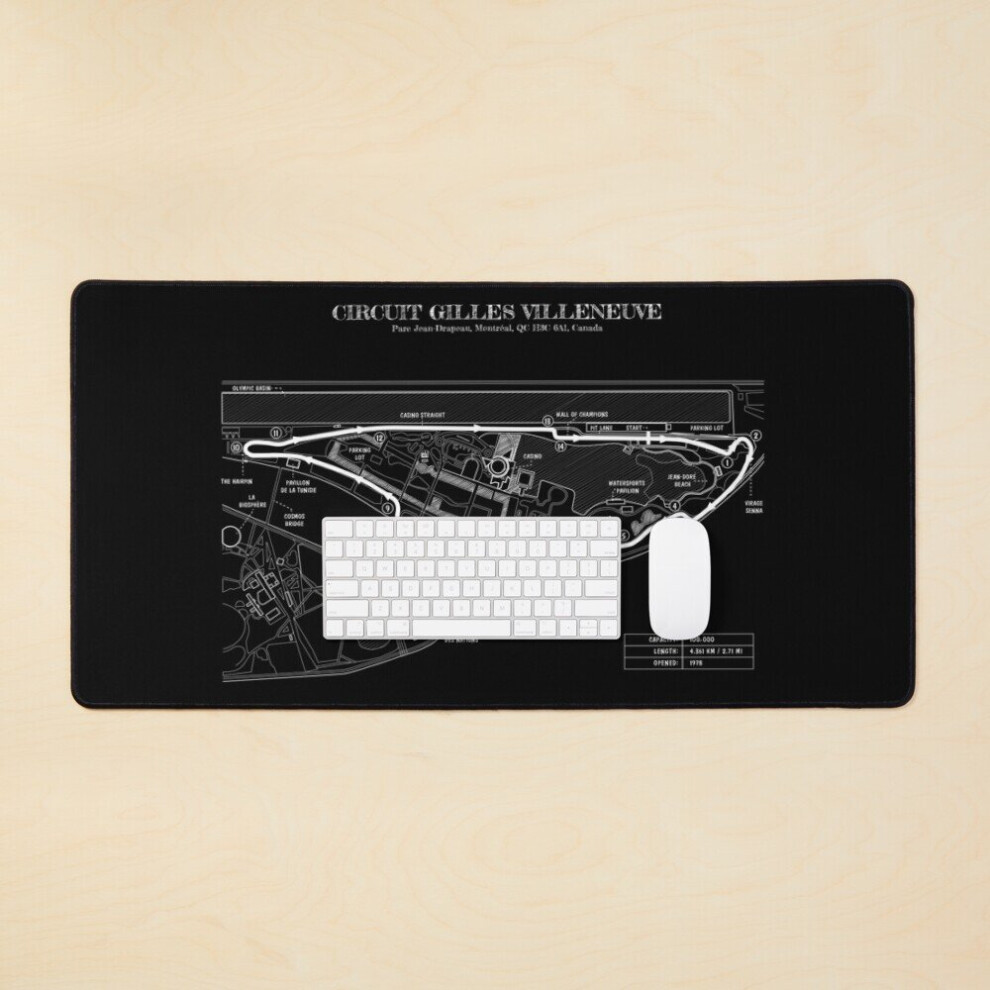 Desk Mat Circuit Gilles Villeneuve ( Stencil- ) Large Gaming Mouse Pad 35X16 Inch White 7802738355567
