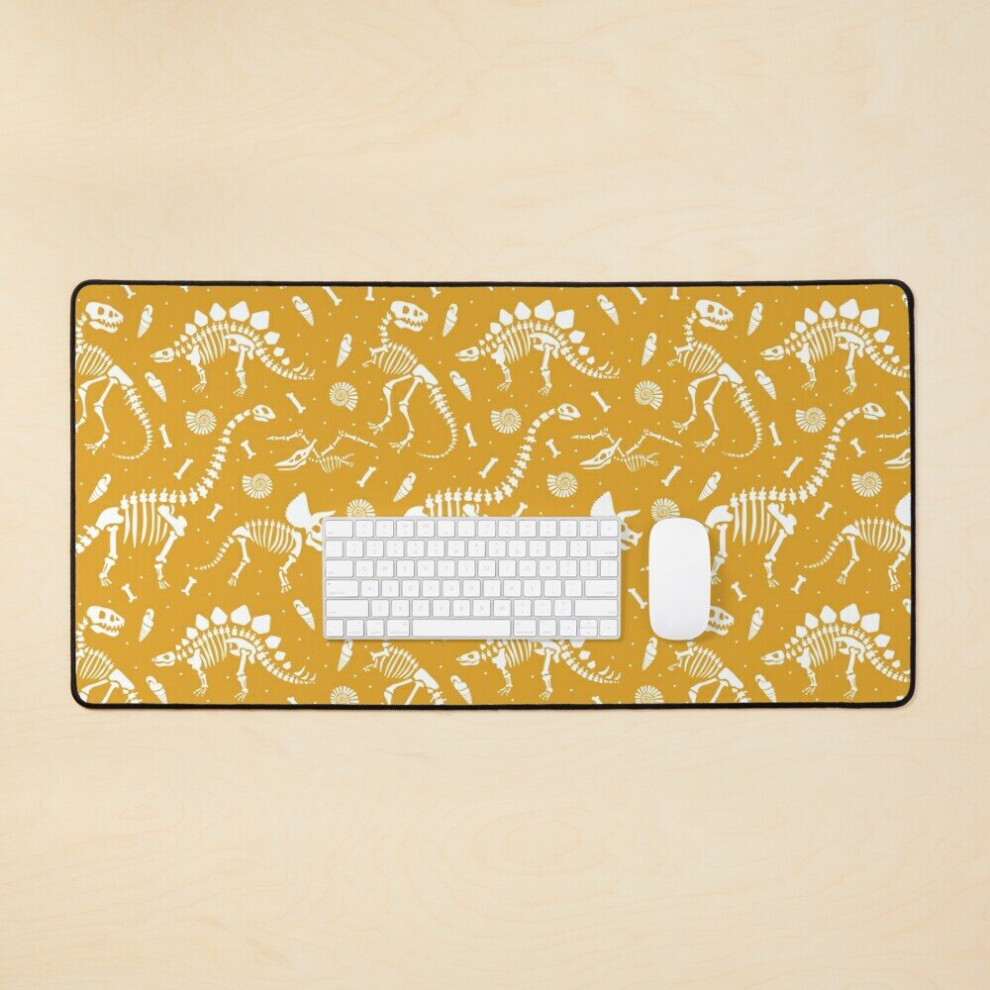 Desk Mat Dinosaur Fossils - Mustard Large Gaming Mouse Pad 35X16 Inch 7802738352504