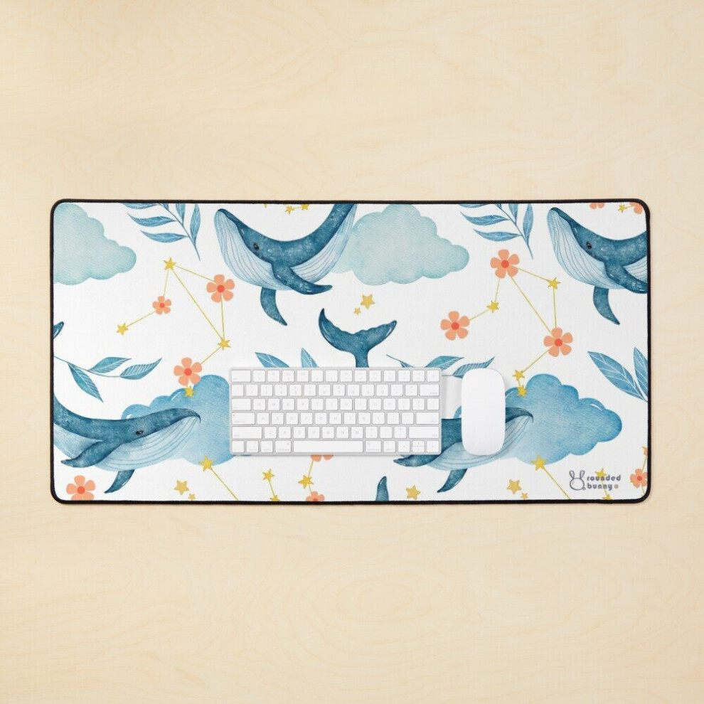 Desk Mat Flower, Stars And Whales, Lofi Aesthetic, Whale Decor, Pastel, Desk Pad Large Gaming Mouse Pad 35X16 Inch 7802738373691