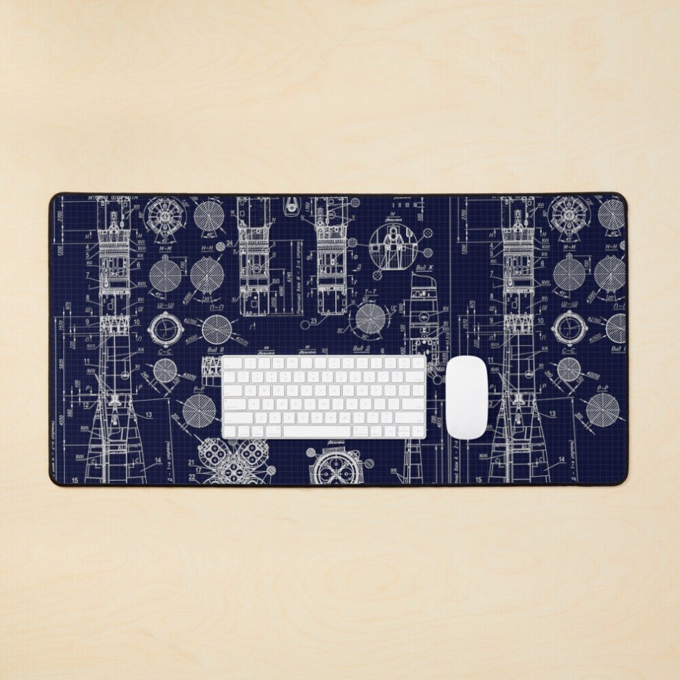 Desk Mat Spacecraft Blueprint Large Gaming Mouse Pad 35X16 Inch 7802738395204