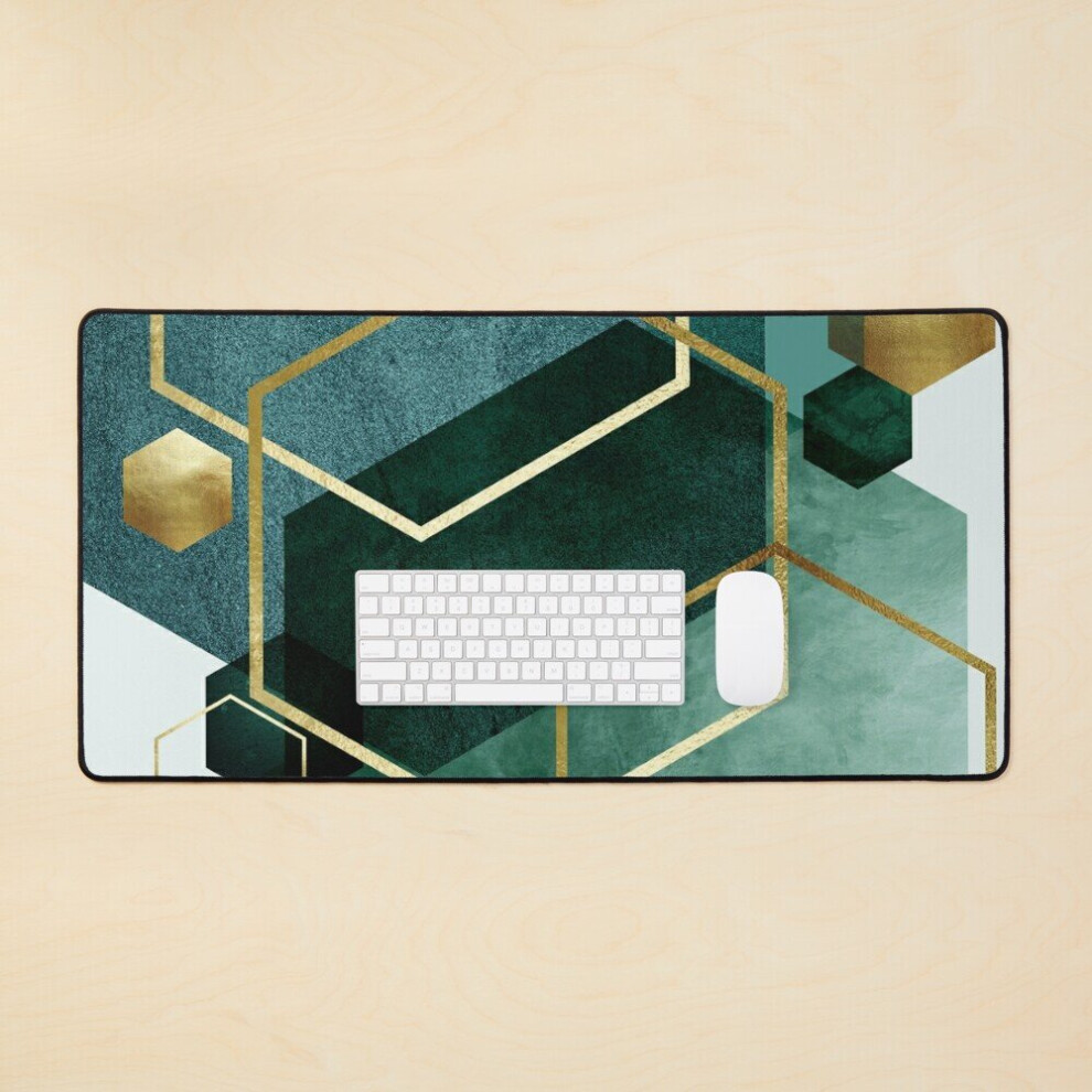 Desk Mat Teal Geo Large Gaming Mouse Pad 35X16 Inch Green 7802738375466
