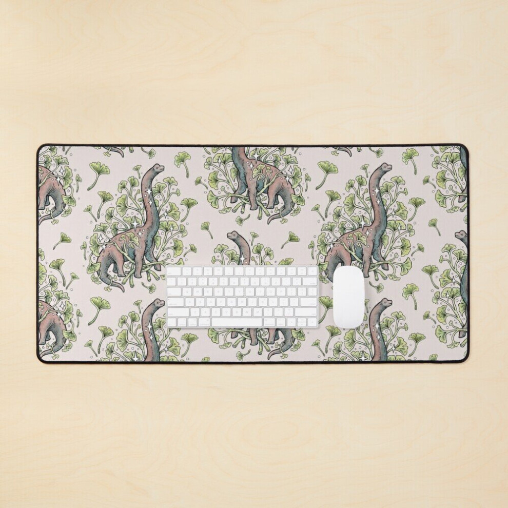 Desk Mat Brachio Ginkgo Calm Color Palette Dinosaur Botanical Art Large Gaming Mouse Pad 35X16 Inch 7802738389364