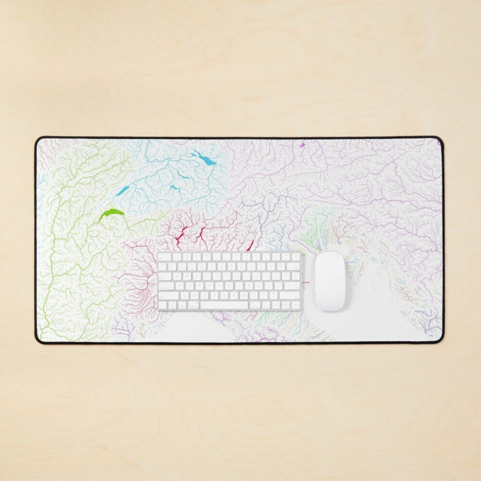 Desk Mat The Alps River Basin Map In Rainbow Colours With Background Large Gaming Mouse Pad 35X16 Inch White 7802738392944