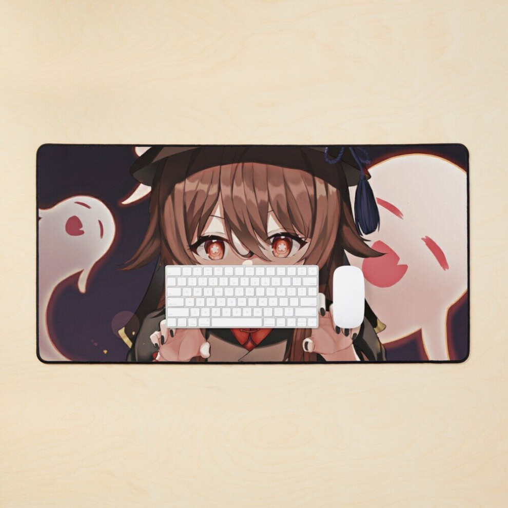Desk Mat Booo Hu Tao Genshin Impact New Pyro Character Large Gaming Mouse Pad 35X16 Inch 7802738318555
