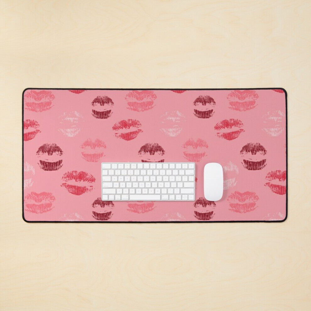 Desk Mat Lipstick Print Art Large Gaming Mouse Pad 35X16 Inch Pink 7802738345964