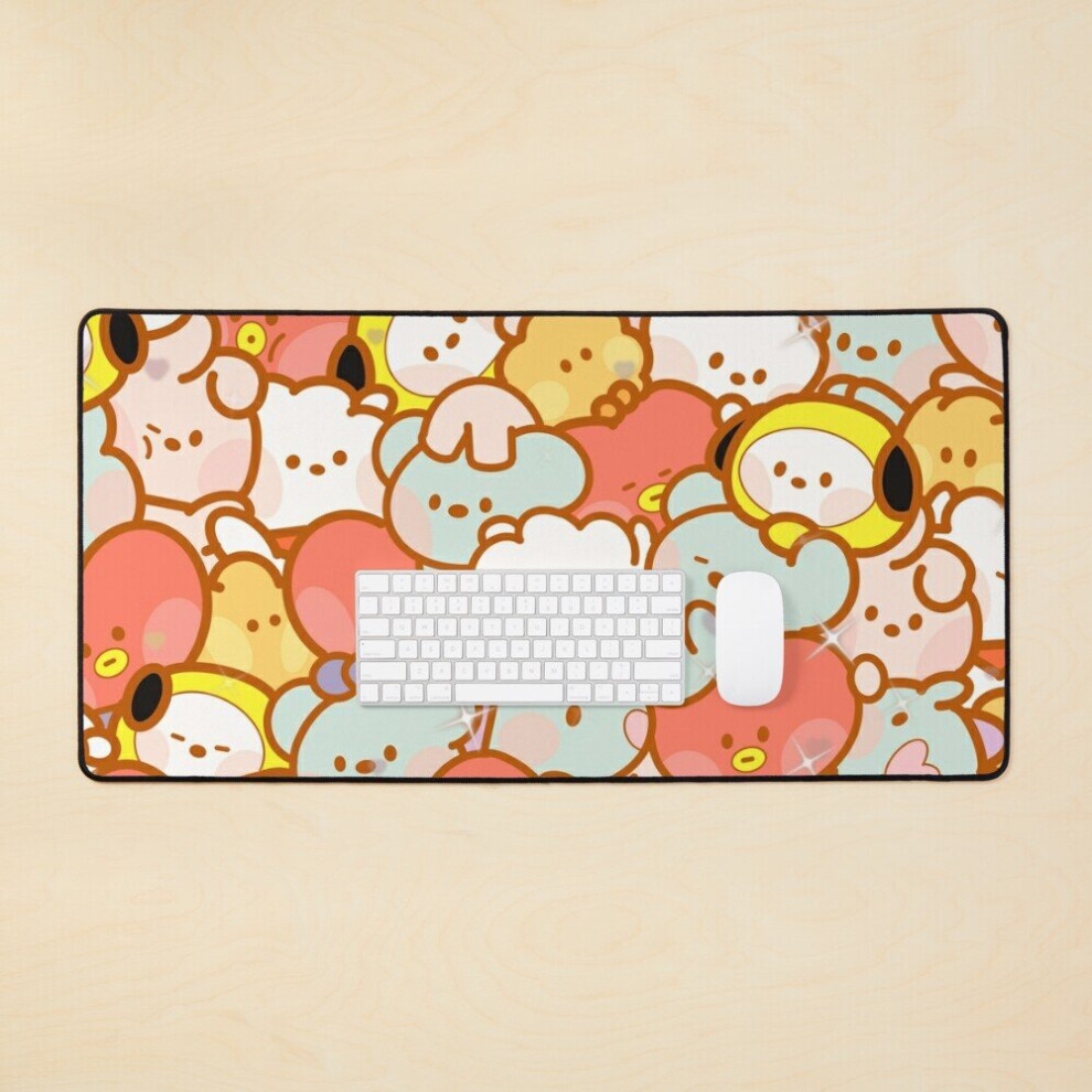 Desk Mat Bts Army Ot7 Forever Bt21 Character Minini Kawaii Large Gaming Mouse Pad 35X16 Inch 7802738382167