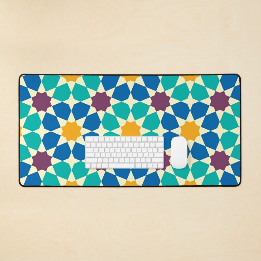 Desk Mat Moroccan Pattern. Patchwork Mosaic With Traditional Folk Geometric Ornament Large Gaming Mouse Pad 35X16 Inch 7802738370409