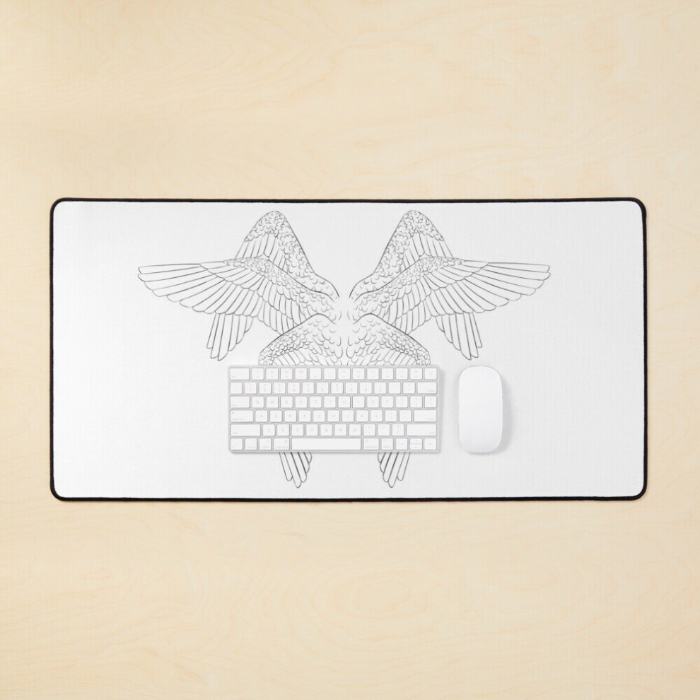 Desk Mat Seraph Wings Outstretched And Folded Lineart Large Gaming Mouse Pad 35X16 Inch 7802738344288