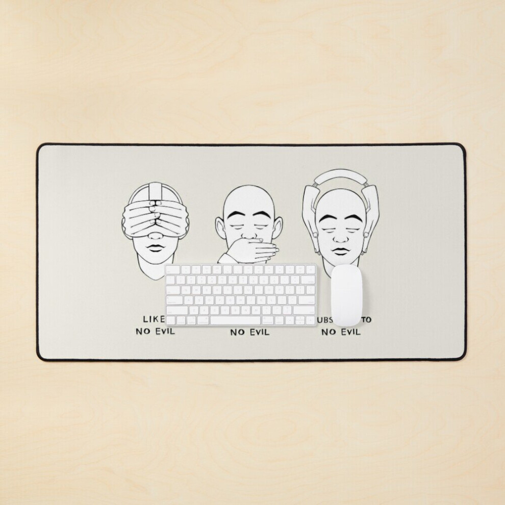 Desk Mat Like No Evil, Share No Evil, Subscribe To No Evil Large Gaming Mouse Pad 35X16 Inch 7802738364354