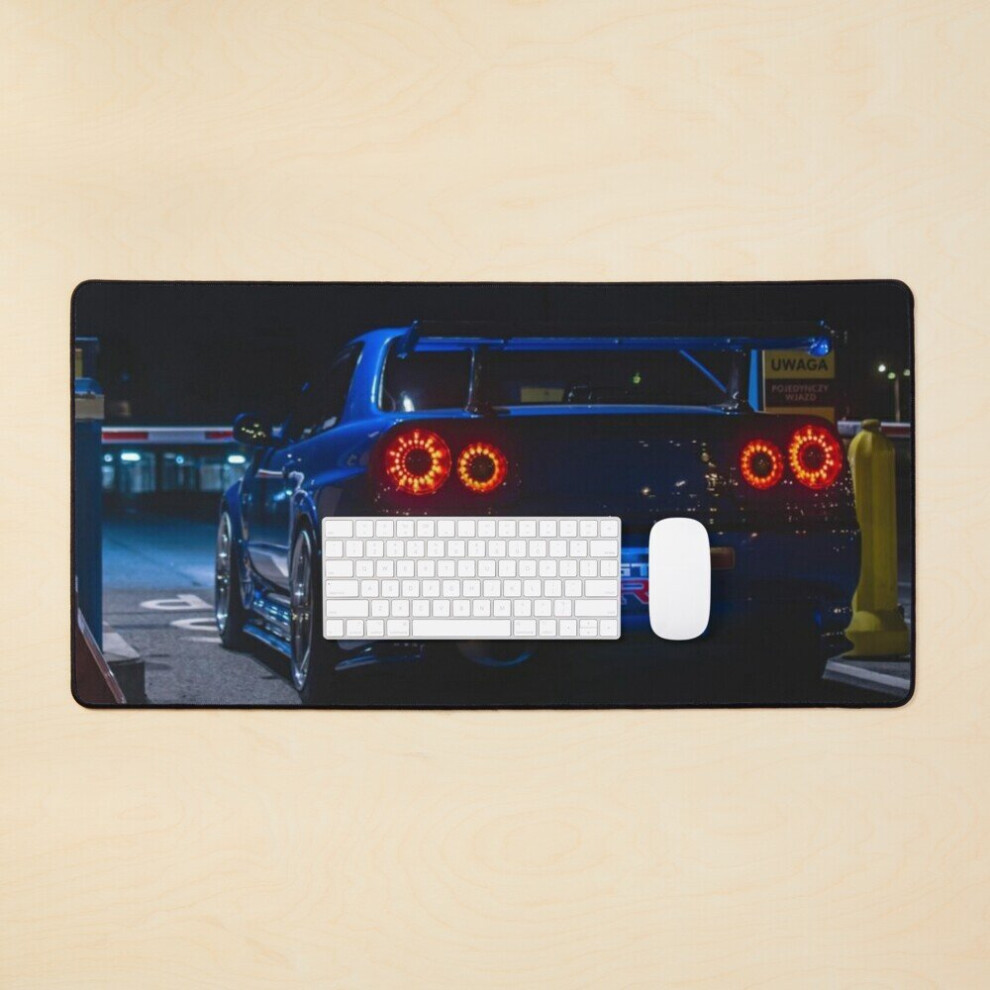 Desk Mat A Nissan R34 Large Gaming Mouse Pad 35X16 Inch Blue 7802738360851