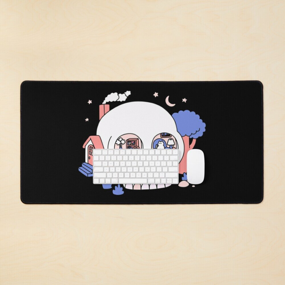 Desk Mat Cozy Skull Cottage Large Gaming Mouse Pad 35X16 Inch 7802738347364