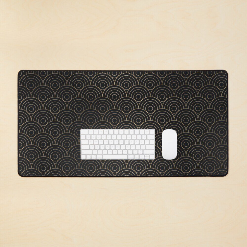 Desk Mat Seigaiha Seigainami Japanese Wave Abstract Circles Pattern Large Gaming Mouse Pad 35X16 Inch 7802738333558