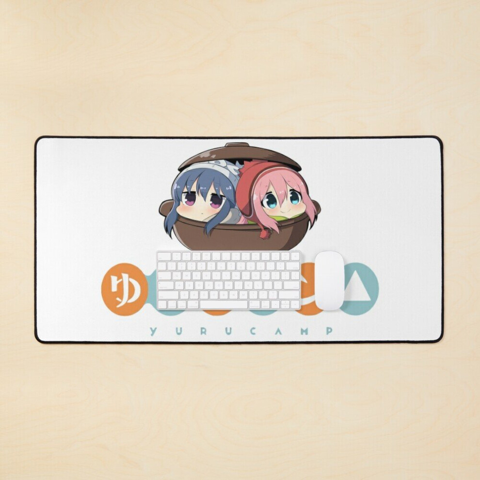 Desk Mat Chibi Yuru Camp (Laid-Back Camp) In Cup Large Gaming Mouse Pad 35X16 Inch 7802738348224