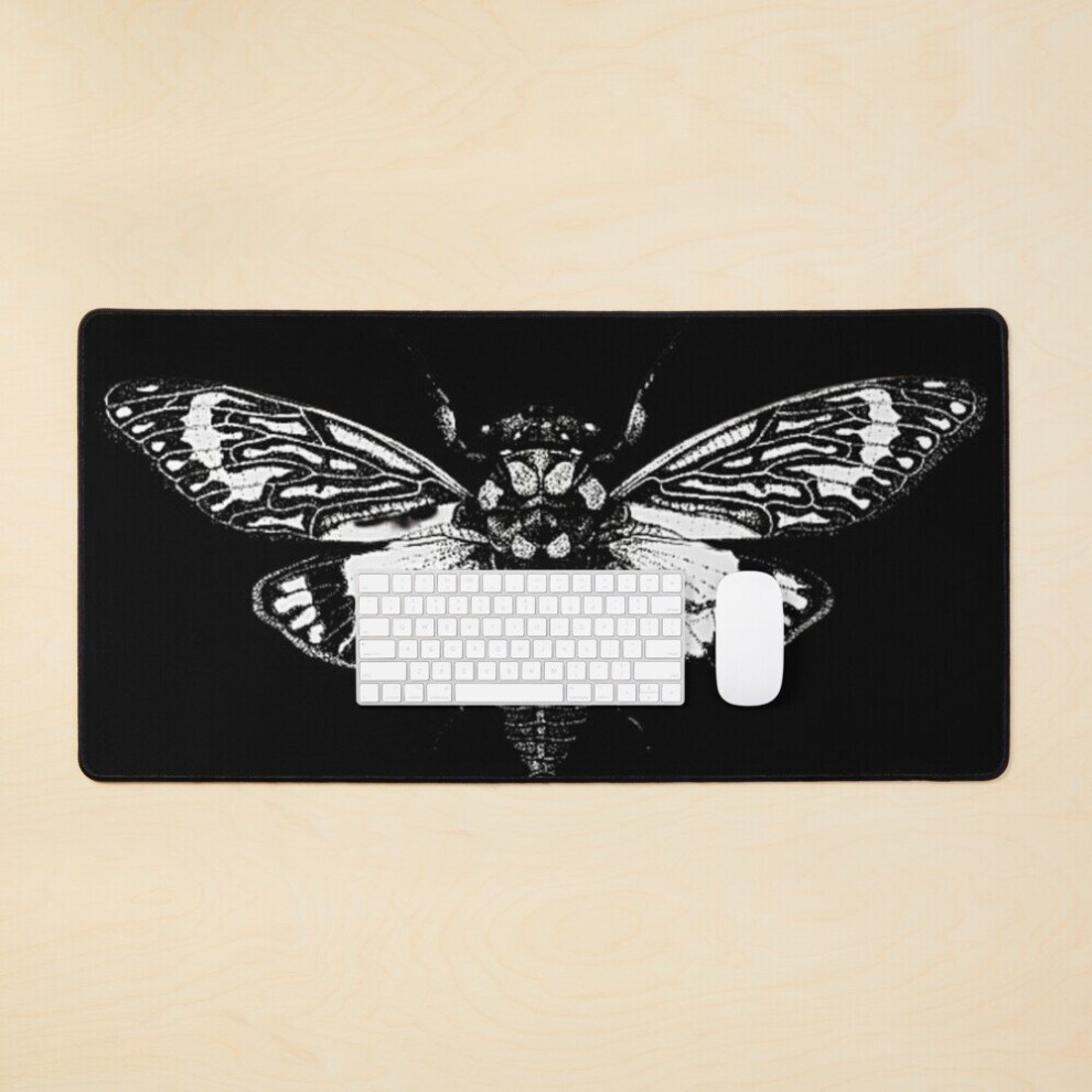 Desk Mat Cicada Moth- Art Sticker Large Gaming Mouse Pad 35X16 Inch Black 7802738360622