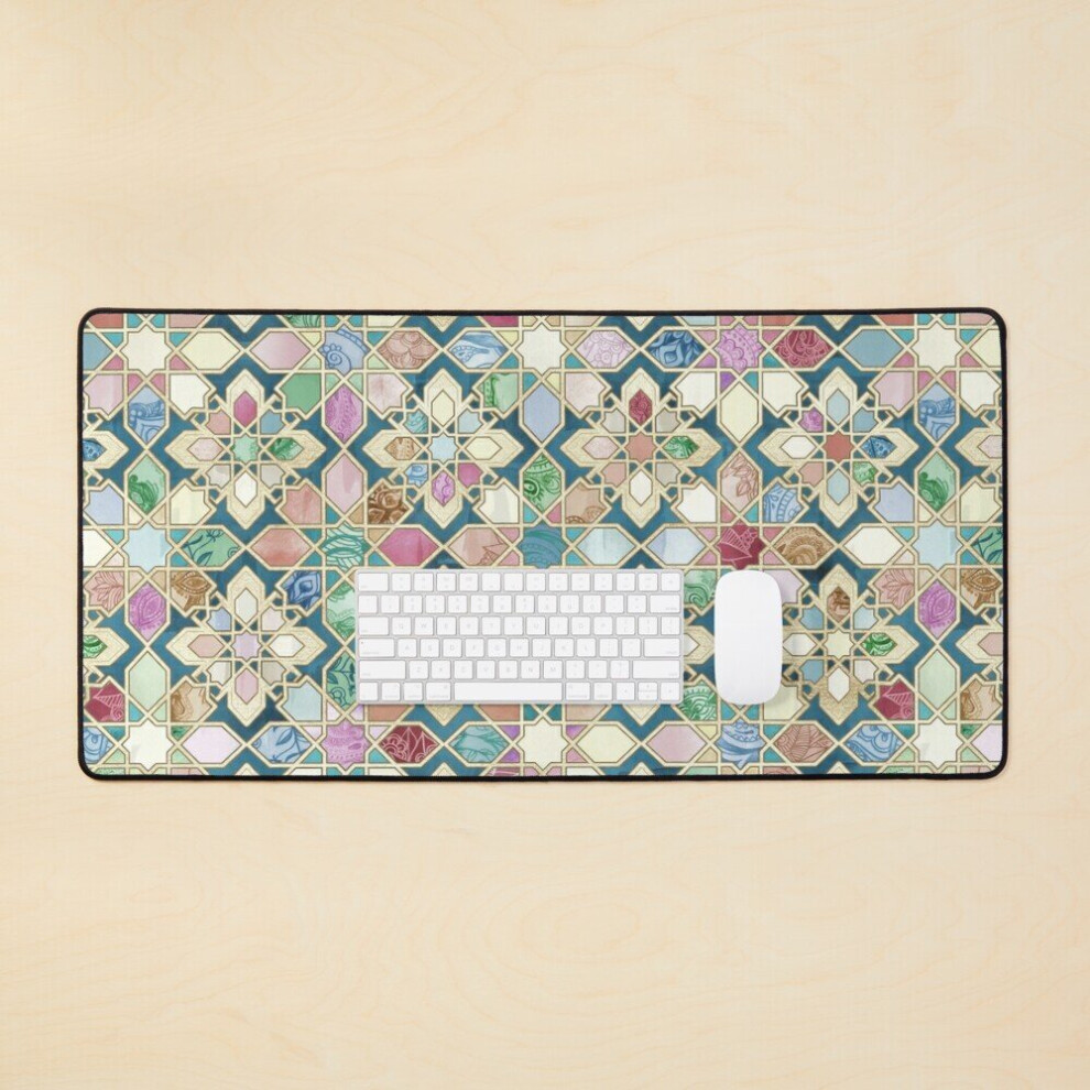 Desk Mat Muted Moroccan Mosaic Tiles Large Gaming Mouse Pad 35X16 Inch 7802738326031