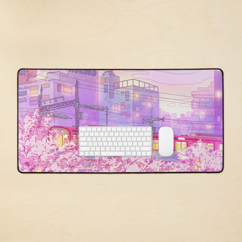 Desk Mat The Tokyo City, Train And The Sunset Large Gaming Mouse Pad 35X16 Inch Purple 7802738314618