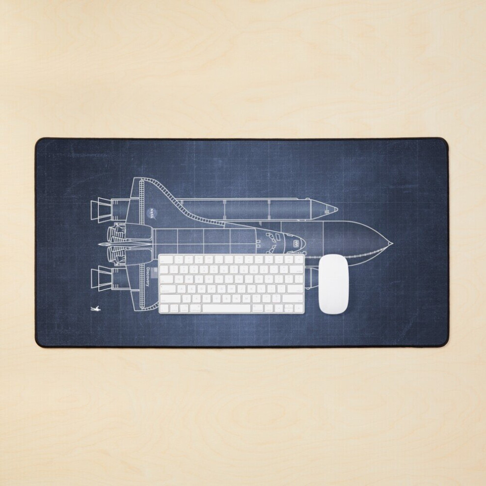 Desk Mat Nasa Space Shuttle Blueprint In High Resolution ( Blue) Large Gaming Mouse Pad 35X16 Inch Dark/Blue 7802738339499