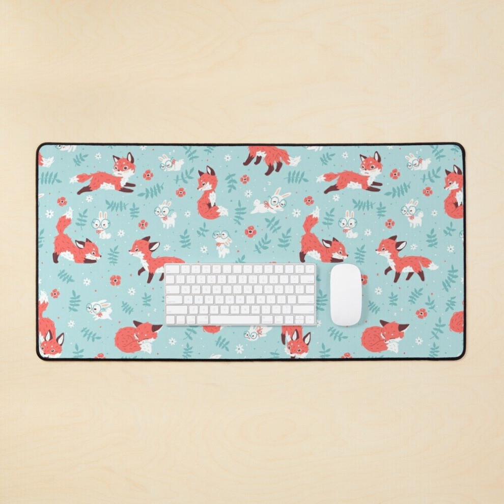 Desk Mat Fox And Bunny Pattern Large Gaming Mouse Pad 35X16 Inch 7802738361995