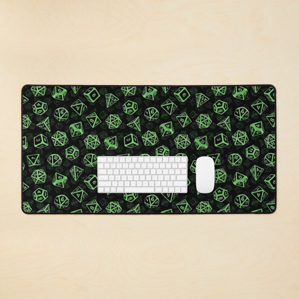 Desk Mat D20 Dice Set Pattern (Green) Large Gaming Mouse Pad 35X16 Inch Green 7802738387469