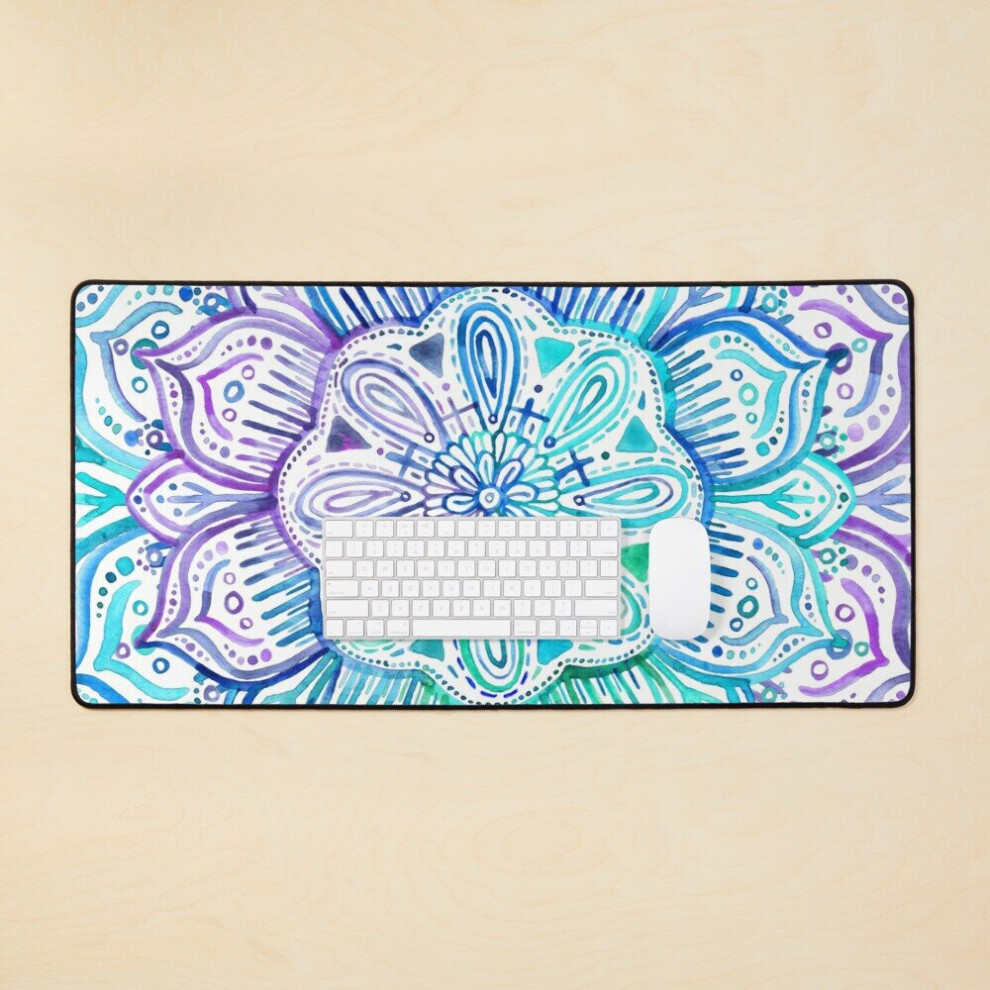 Desk Mat Iridescent Aqua And Watercolor Mandala Large Gaming Mouse Pad 35X16 Inch Purple 7802738376463