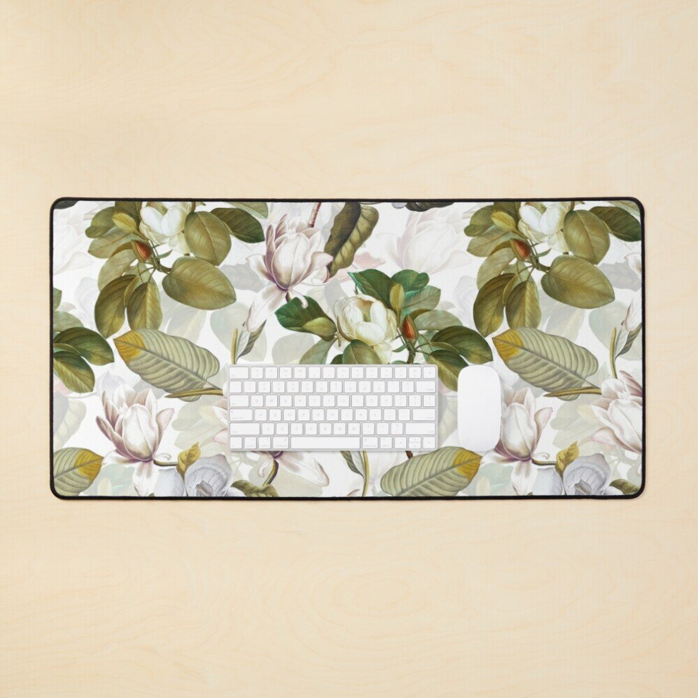 Desk Mat Vintage Magnolia Garden Large Gaming Mouse Pad 35X16 Inch White 7802738339130