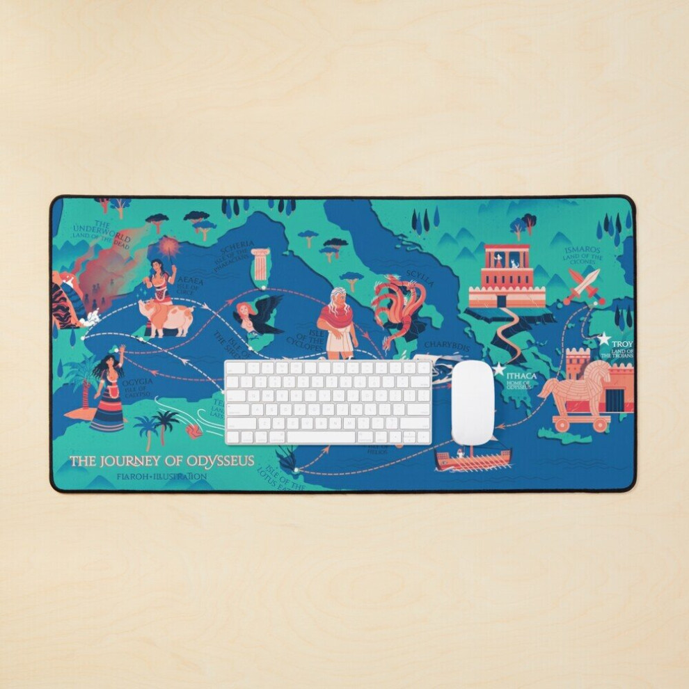 Desk Mat Odyssey Map - The Journey Of Odysseus Large Gaming Mouse Pad 35X16 Inch 7802738316216