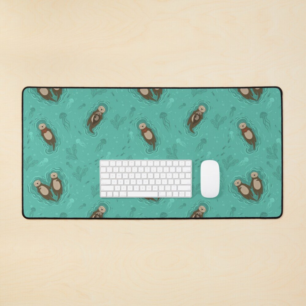 Desk Mat Otters In Love Floating Jelly Fish Large Gaming Mouse Pad 35X16 Inch 7802738358704