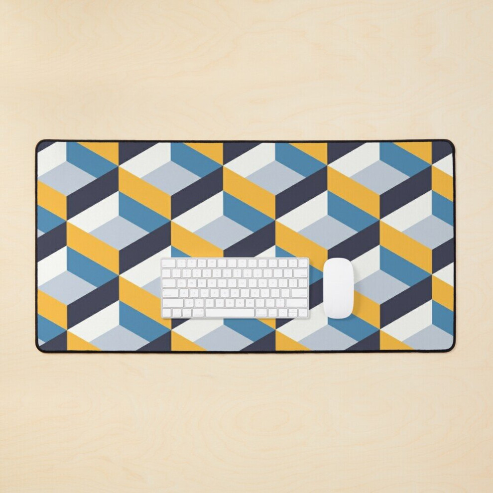 Desk Mat Retro Geo - Navy Large Gaming Mouse Pad 35X16 Inch Yellow 7802738401691