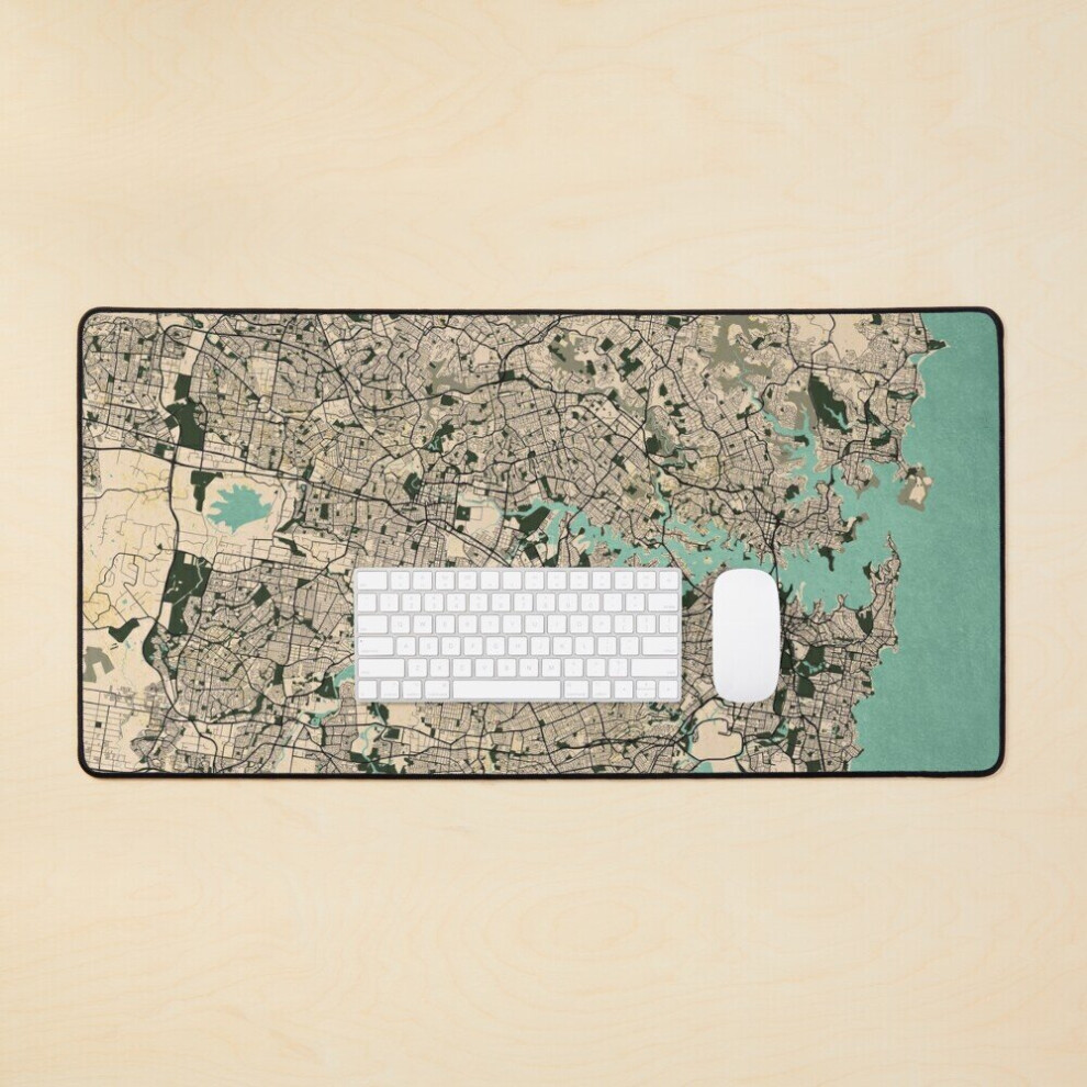 Desk Mat Sydney City Map Of Australia - Vintage Large Gaming Mouse Pad 35X16 Inch 7802738326185