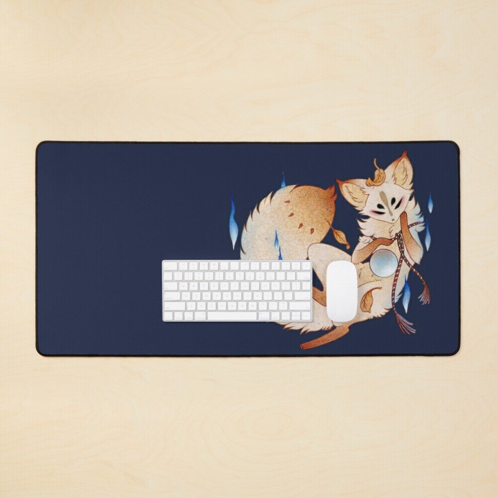 Desk Mat Mischievous Fox - Teakitsune Yokai Kitsune Large Gaming Mouse Pad 35X16 Inch 7802738331202