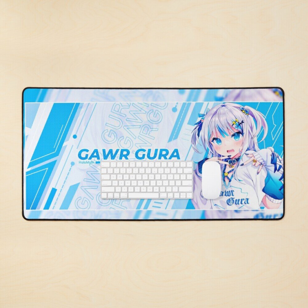 Desk Mat Kawaii Gawr Gura Hololive Banner Large Gaming Mouse Pad 35X16 Inch 7802738312584