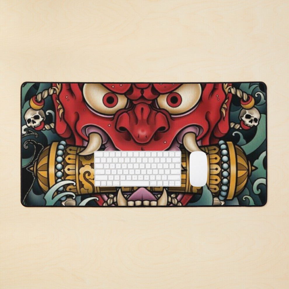 Desk Mat Oni Mask Japanese Culture Art M Byte Large Gaming Mouse Pad 35X16 Inch 7802738350180