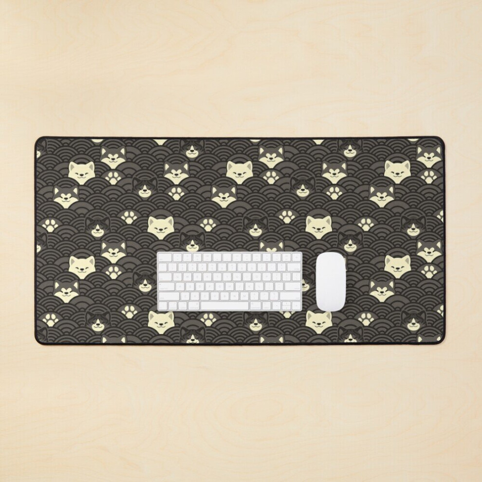 Desk Mat Japanese Waves And Akitas - Pewter Large Gaming Mouse Pad 35X16 Inch Dark 7802738321227