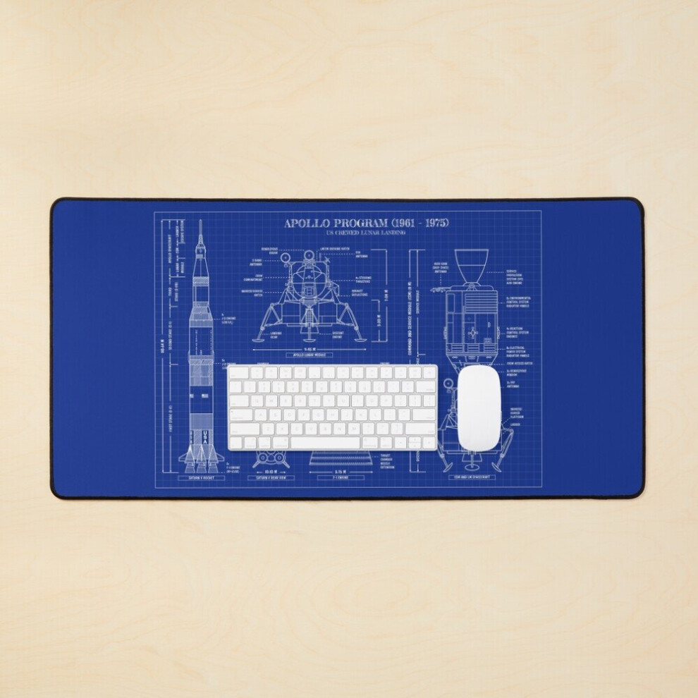Desk Mat Apollo Program (1961 - 1975) Blueprint Large Gaming Mouse Pad 35X16 Inch 7802738344110