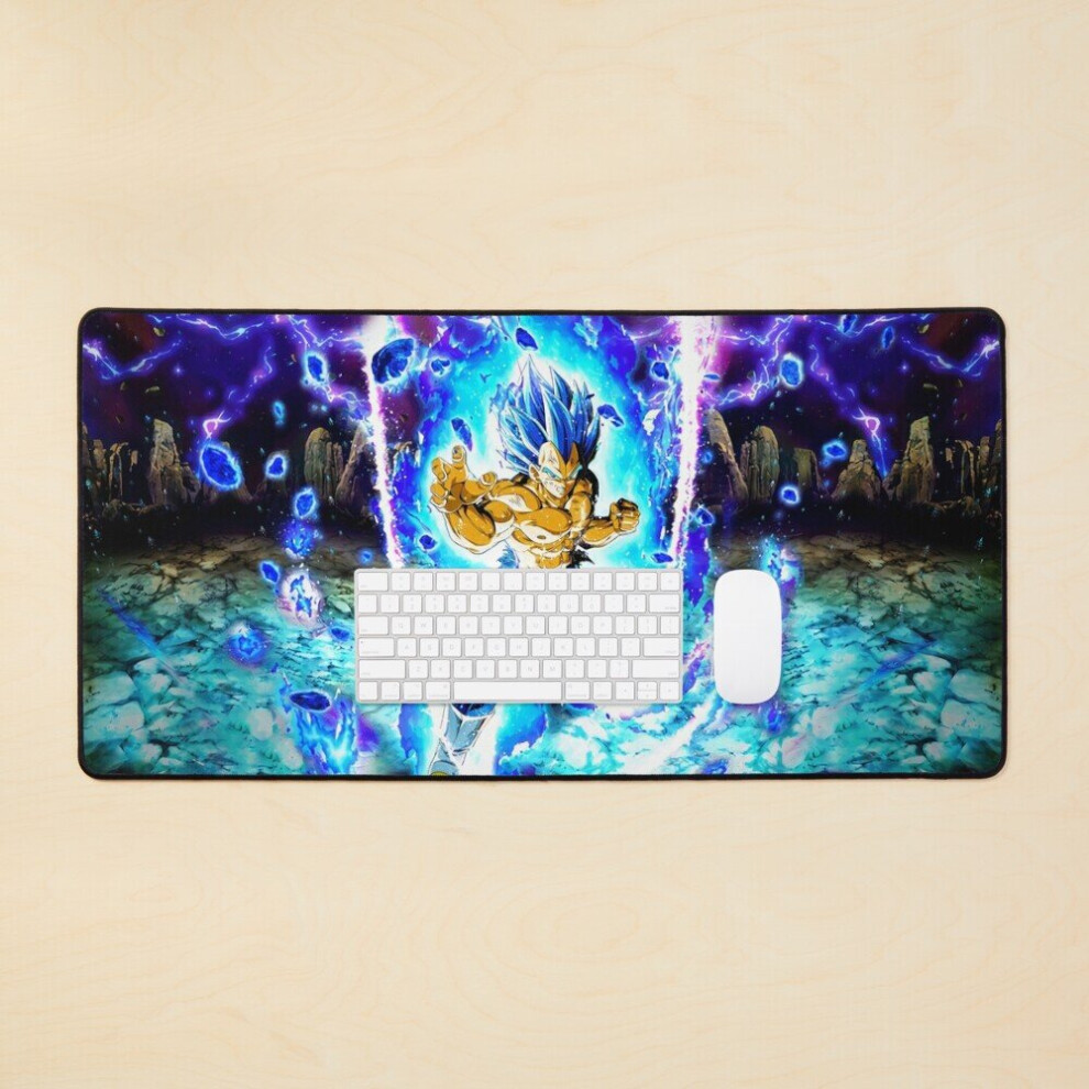 Desk Mat Vegeta Super Saiyan Dbs Ssb Large Gaming Mouse Pad 35X16 Inch Blue 7802738311747