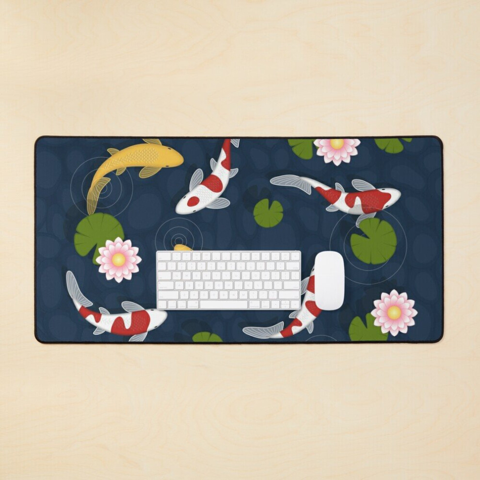 Desk Mat Japanese Koi Fish Pond Large Gaming Mouse Pad 35X16 Inch 7802738310269