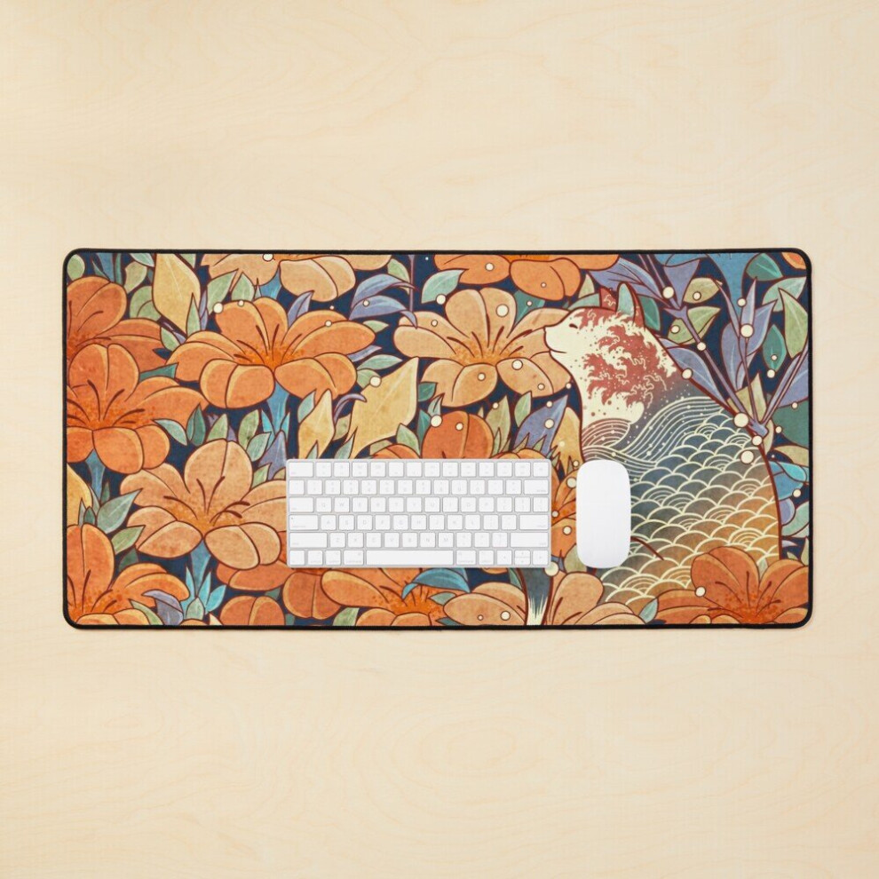Desk Mat Neko And Flowers Large Gaming Mouse Pad 35X16 Inch 7802738331189