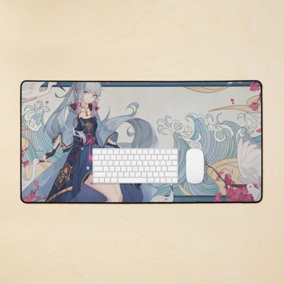 Desk Mat Kamisato Ayaka, Frostflake Heron - Genshin Impact Large Gaming Mouse Pad 35X16 Inch 7802738321258