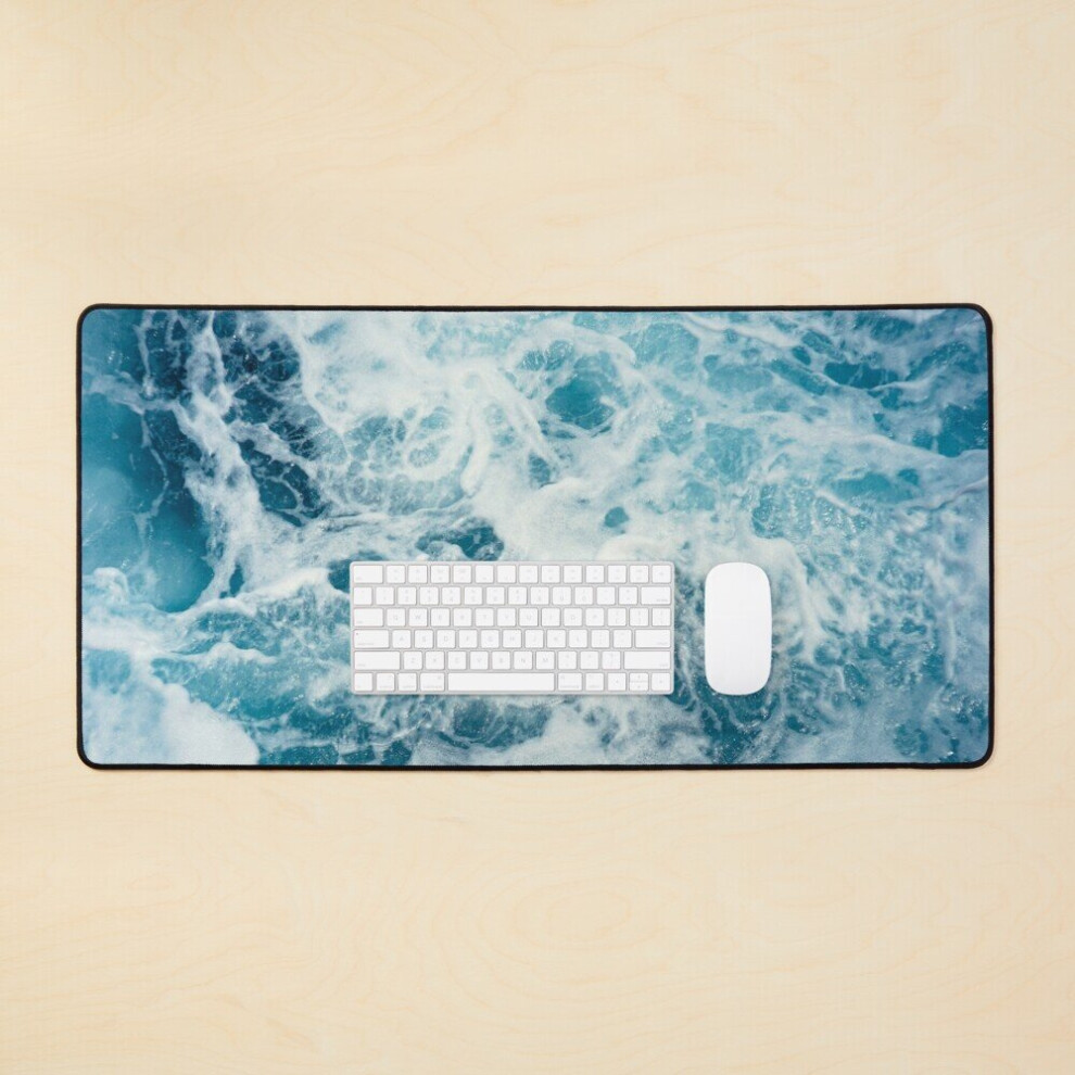 Desk Mat Waves Large Gaming Mouse Pad 35X16 Inch Blue 7802738350111